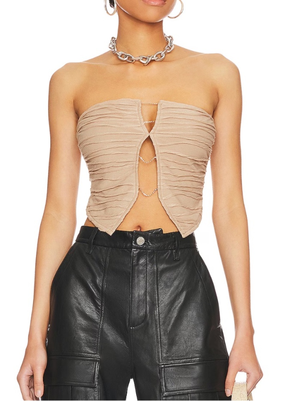 Avian superdown strapless top with chain detail